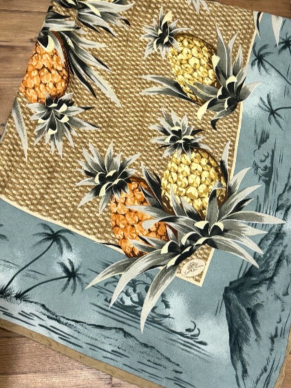 Tommy Bahama Silk Scarf Tropical Hawaii Pineapple Palm 35" Vintage